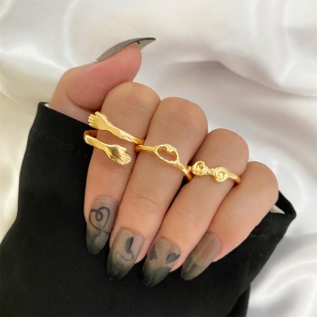 Zovoli Punk Cool Hiphop Women Chain Rings Multi Layer Adjustable Open Finger Rings Set Metal Alloy Man Rings Event Gathering Souvenir Present