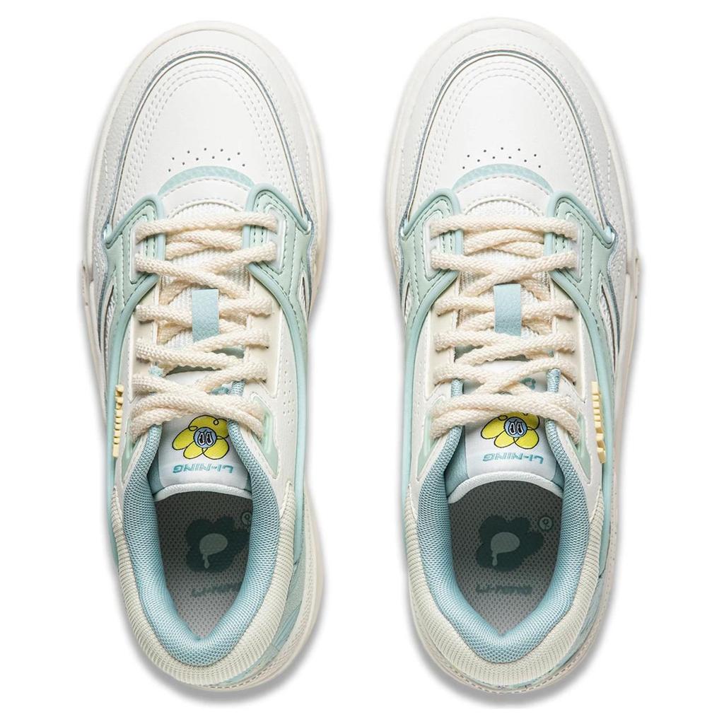 Li Ning 001 BTC Skateboard Shoes Women's Low Top Ivory/Light Moss Green AGCU054-2