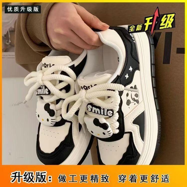 

2025 autumn explosion panda black and white cute little white shoes children versatile cute casual student cartoon sneakers 38 чёрный