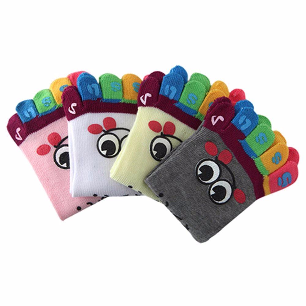 Color Random Fashion Casual Trainer Cotton Five Finger Cartoon Smile Toe Socks