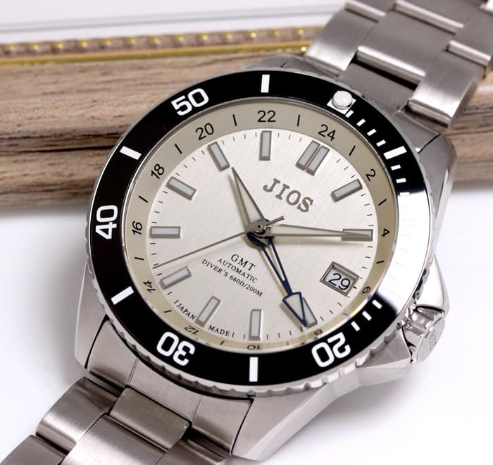 JIOS GMT GMT Made In Automatic Stainless Steel Sapphire DIVER'S104 Diver's Watch, Japan, Men's Watch, Strap, Crystal, Off-White