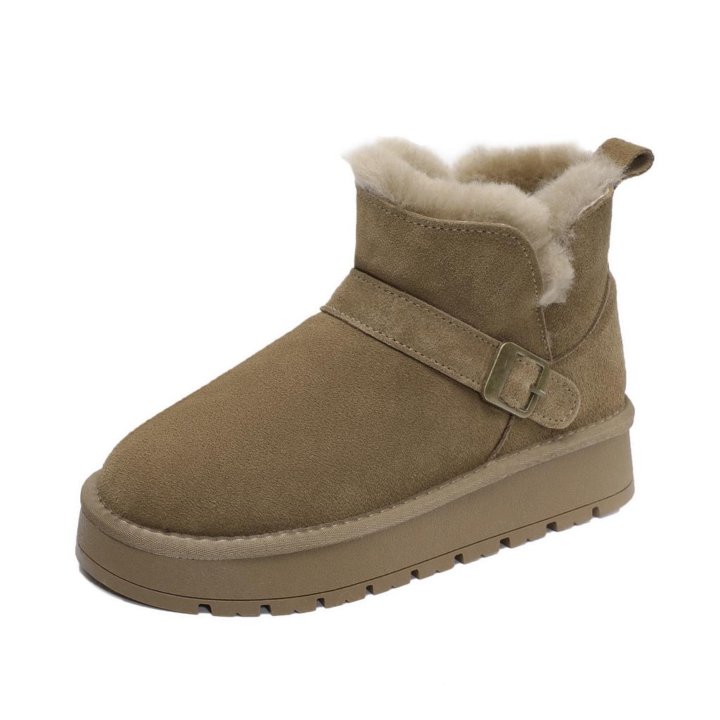 Johnature Cow Suede Snow Boots Women's Short Boots With Thickened Plush And Warm Cotton Shoes