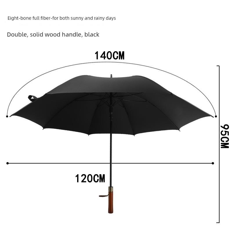 New Vintage Solid Wood Long-Handle Umbrella, Business 8-Rib Men's Double Black-Coated Sun and Rain Umbrella, Customizable with Engraving and