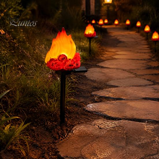 Automatic Dusk to Dawn Lights Solar Flame Garden Light, Waterproof LED Torch Light with Stake, Outdoor Path for Patio Bonfire Walkway Courtyard