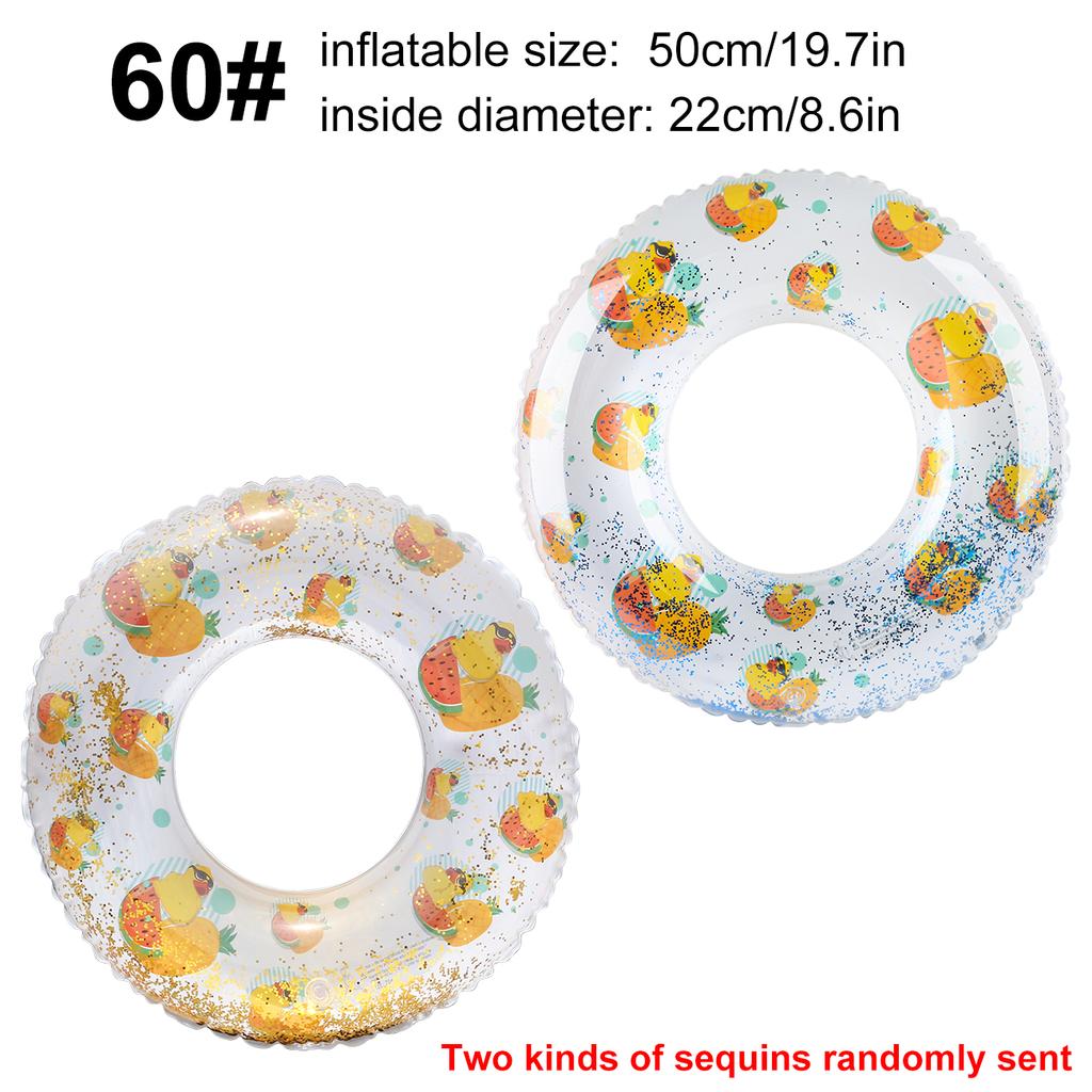 Inflatable Swim Ring Glitter Fruit Print Pool Float Adult PVC Water Tube Summer Beach Pool Party Floating Ring Yacht Accessories