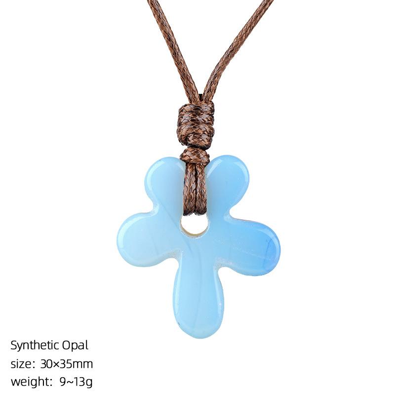 Natural Gemstone Flower Pendant Necklace Adjustable Woven Rope For Daily Wear Gifting Yoga Meditation