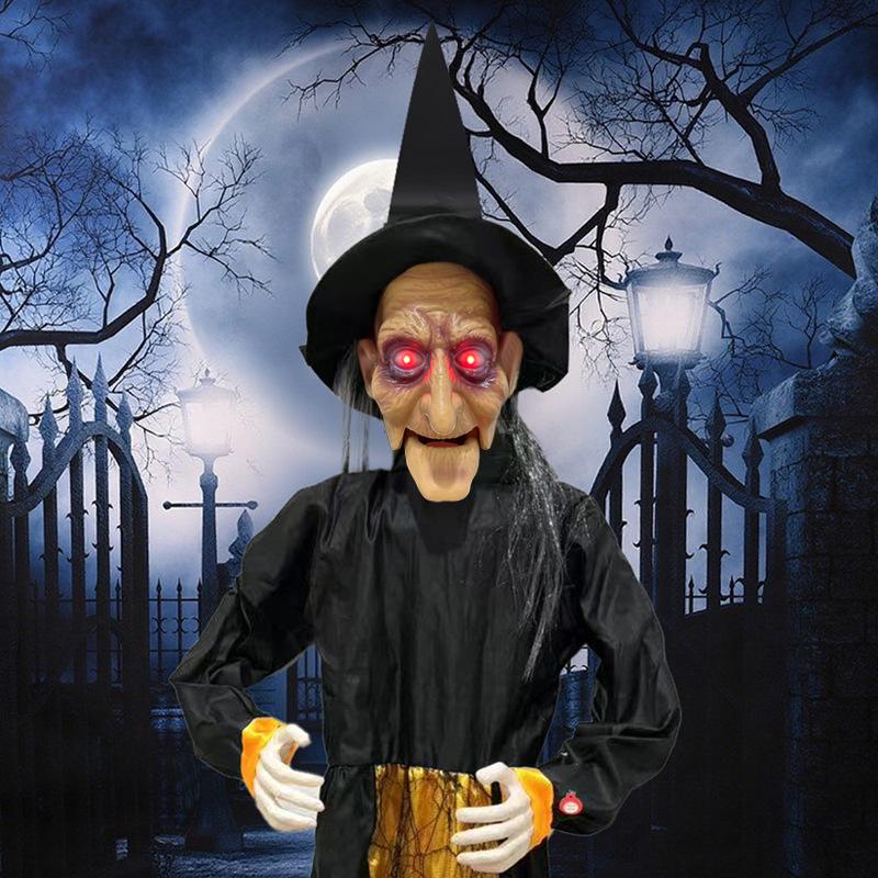 Voice-Activated Light-Up Witch Halloween Decoration - Sound & Motion Hanging Ghost Prop.