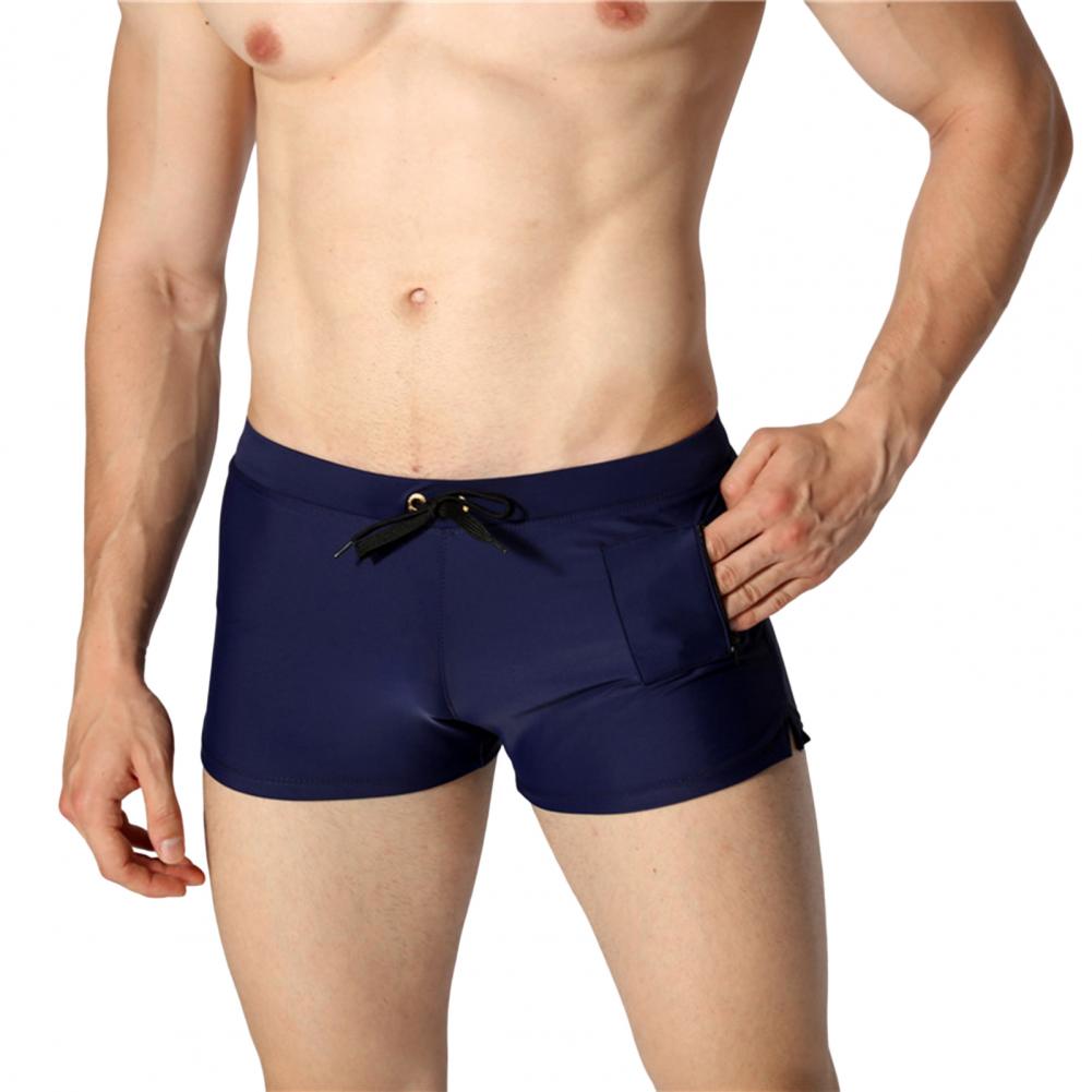 

Мужские шорты для плавания с эластичной резинкой на талии, с карманами-молниями, быстросохнущие, облегающие, однотонные, U-образные, с выгнутой средней талией, купальные боксеры Sur S темно-синий