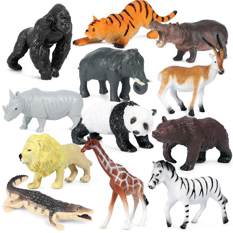 Mini Animal Model Toy Set: Elephant, Lion, Tiger, Rhinoceros, Panda with Succulent Scene Ornament