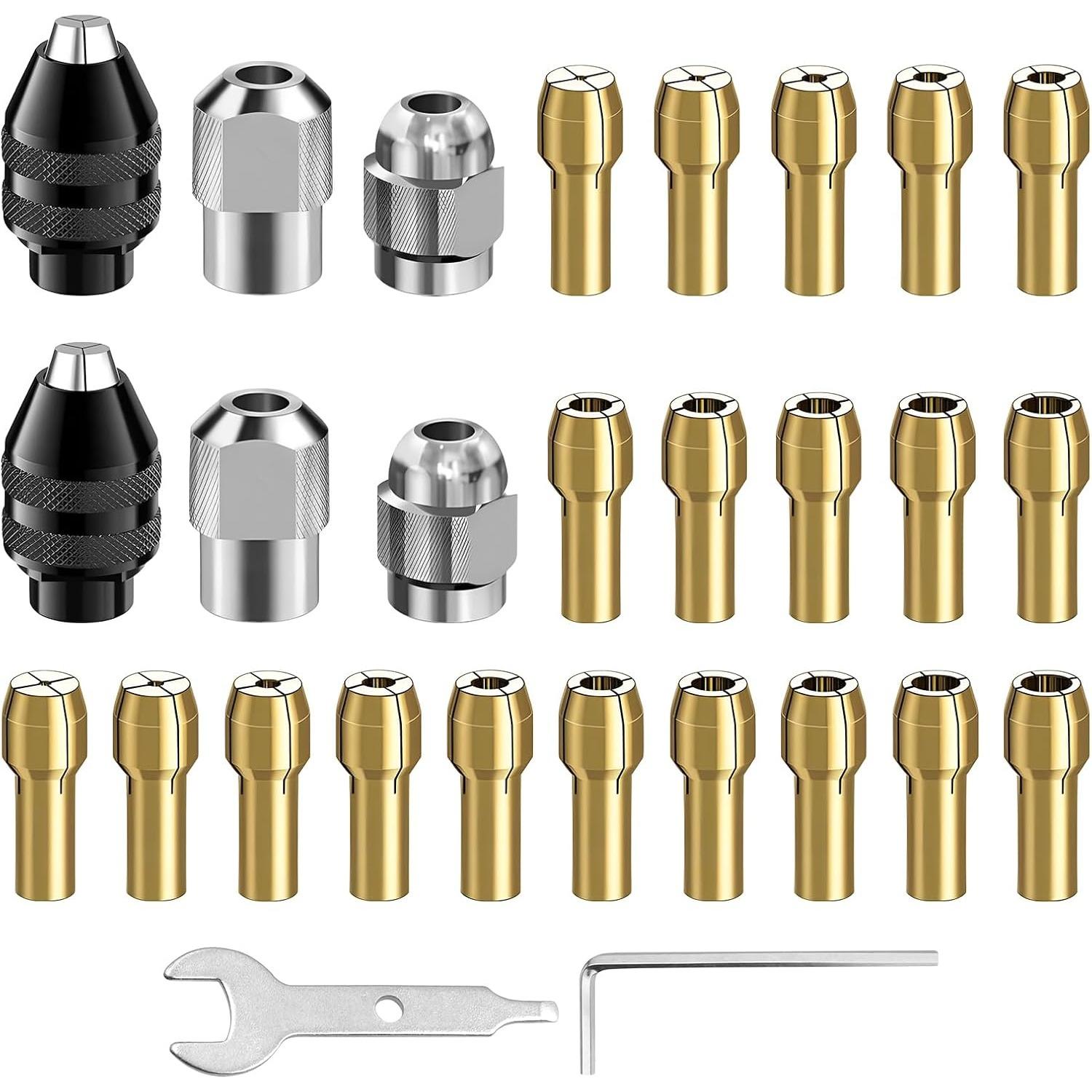 

28pcs/set Drill Chuck Collet for Dremel, 1/32 To 1/8inch Drill Chuck Collet Set, with 2pcs British 4486 3-jaw chuck, Chuck Shank Rotary