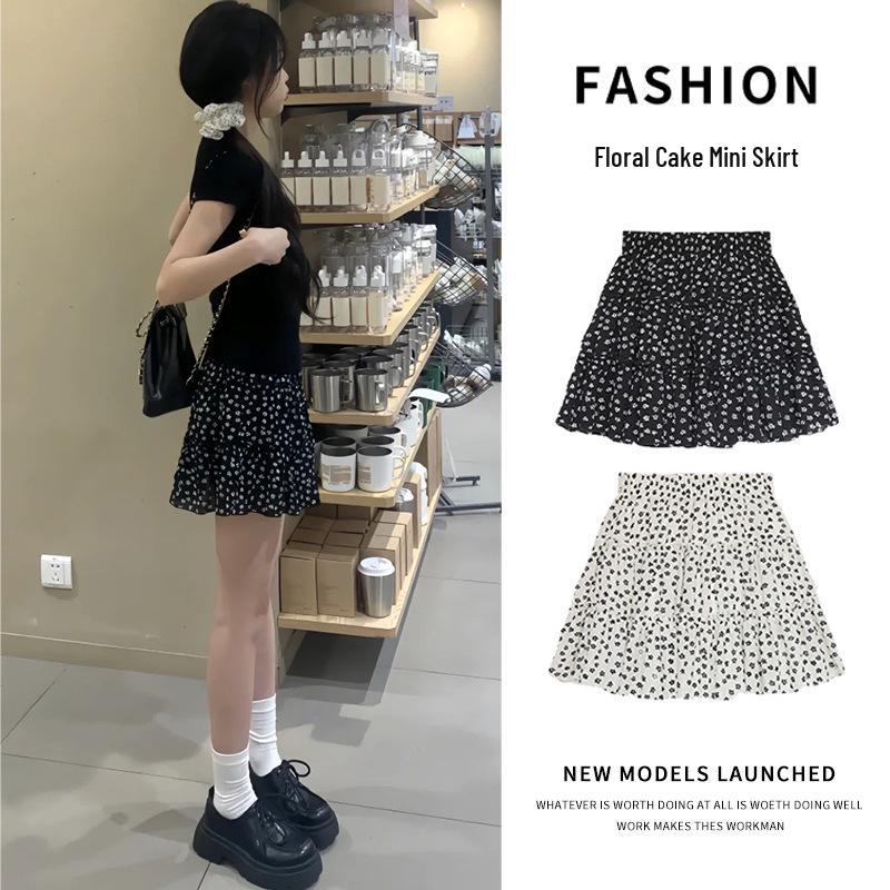 

2025 New Sweet Black Floral A-Line Skirt for Women - High Waist, Slimming, Petite Fit, Perfect for Spring and Autumn L (recommended 53-58 kg) чорний