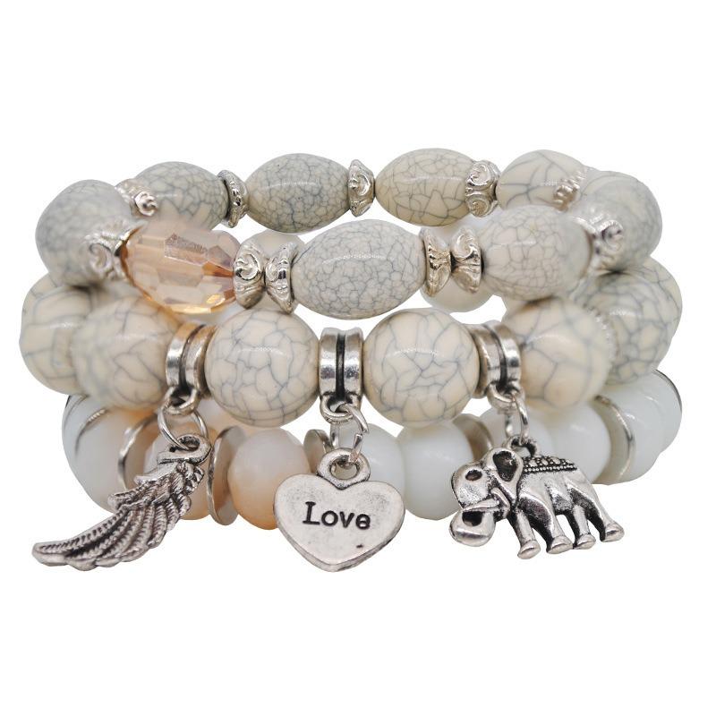 LUXY MOON 3PC Ich liebe dich Naturstein Kristall Perlen Multilayer Böhmen Armband Damen Schmuck