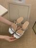 Wedge Heel Silver Simple One-word Slippers Women's Shoes Outer Wear 2025 Summer Low Heel Temperament with Skirt Sandals