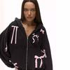 Felpe con cappuccio dolci Y2k con stampa fiocco da donna nere con zip felpe con cappuccio Harajuku Coquette larghe casual carine