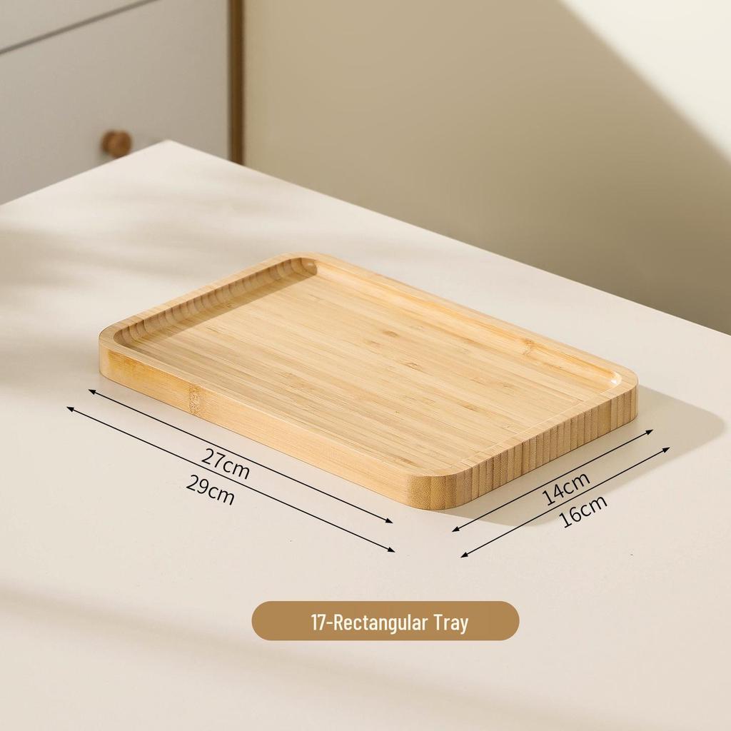 Japansk Stil Bamboo Träbricka: Rektangulär & Rund Middags- och Snackstallrik för Te, Frukt, Nordisk Display