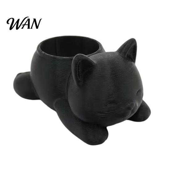 Mini Planter Pot 3D Printed Cat Lying Kitten Succulents Herb Plants Indoor Plant Flower Container for Outdoor Home Balcony Garden Decor Shaped чёрный