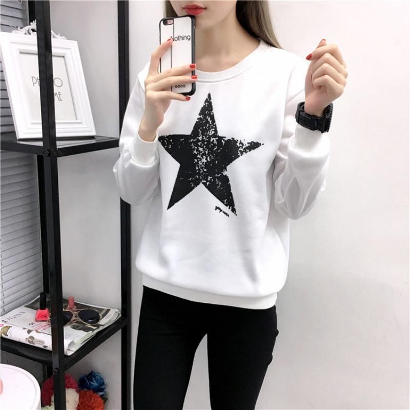 Women's Printed Loose Oversized Fleece Long Sleeved Sweatshirt