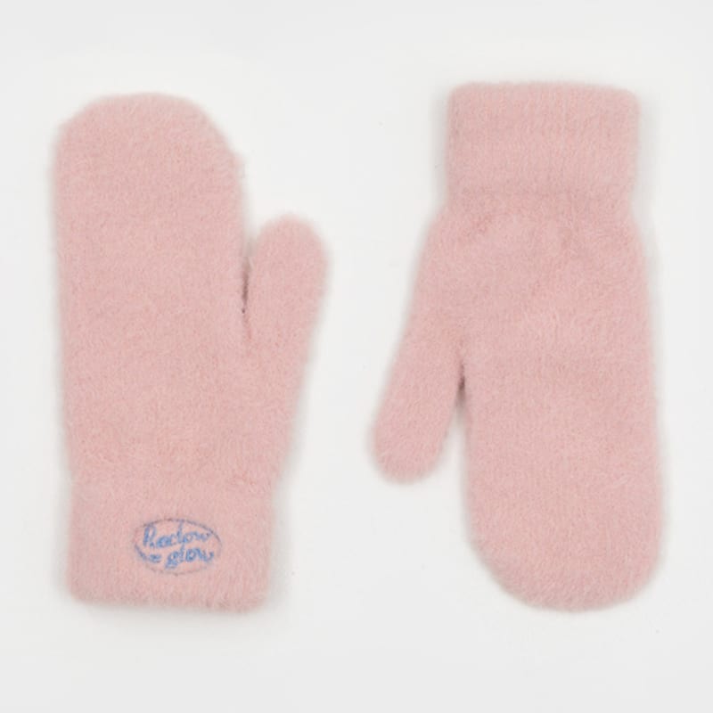 RECLOW FLUFFY LOGO MITTEN GLOVE PASTEL PINK