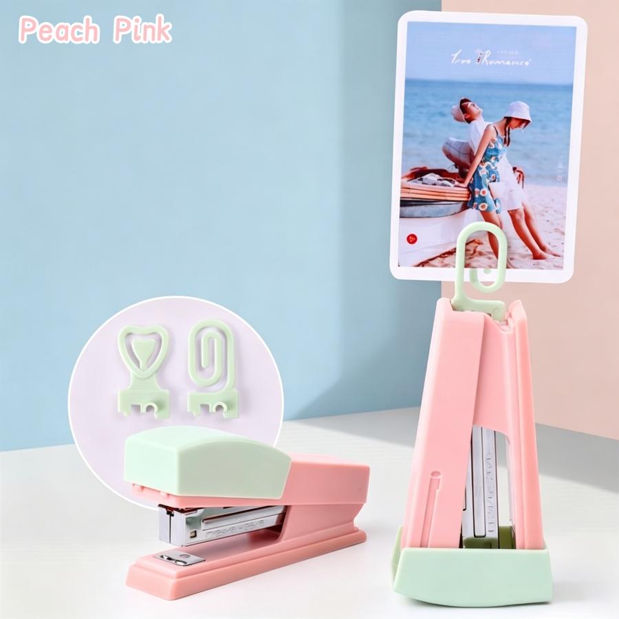 1PC Mini Swing Stand Stapler with Removable Note Clip Portable Desktop Stress Relief Stapling Machine for Office Binding