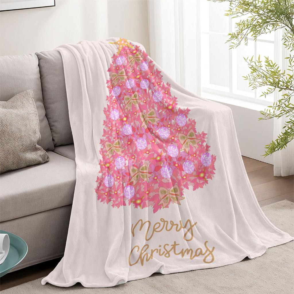 Pink Christmas Tree Printed Blanket for Sofa Bed Travel Camping Living Room Office Conditioning Blanket for All Seasons Gifts