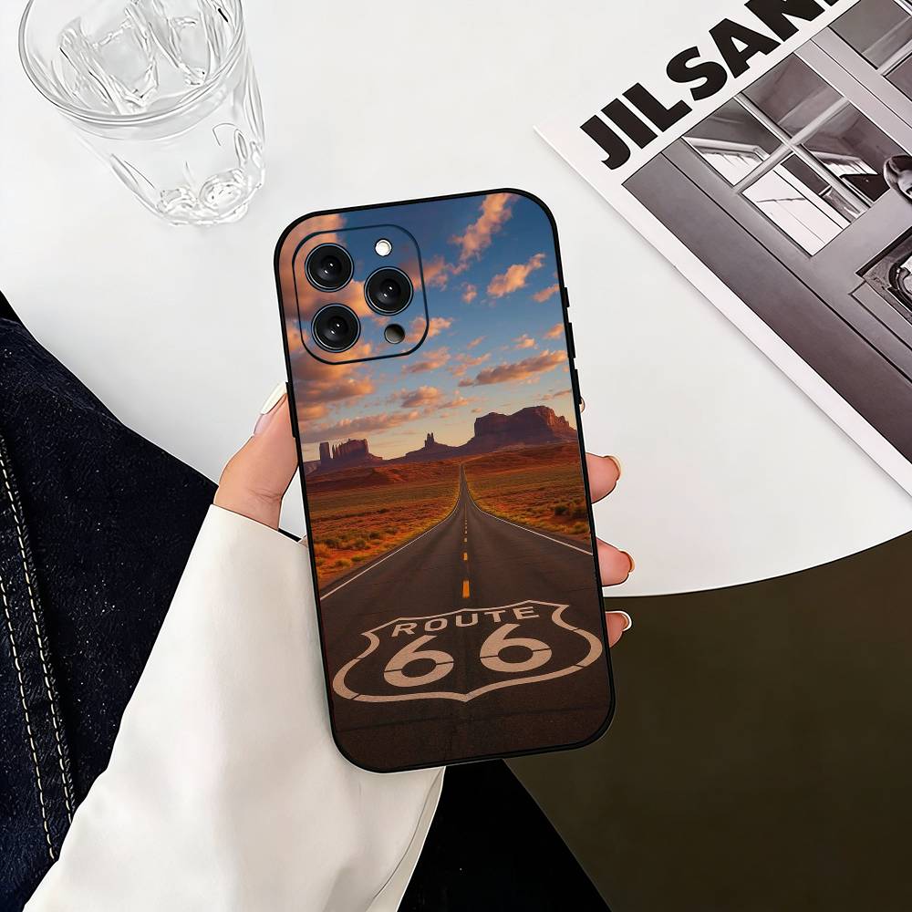 

A-American R-Route 66 Phone Case Silicone Soft For IPhone 17 16 15 14 13 12 11 X XR Plus Pro Max Plus iPhone14