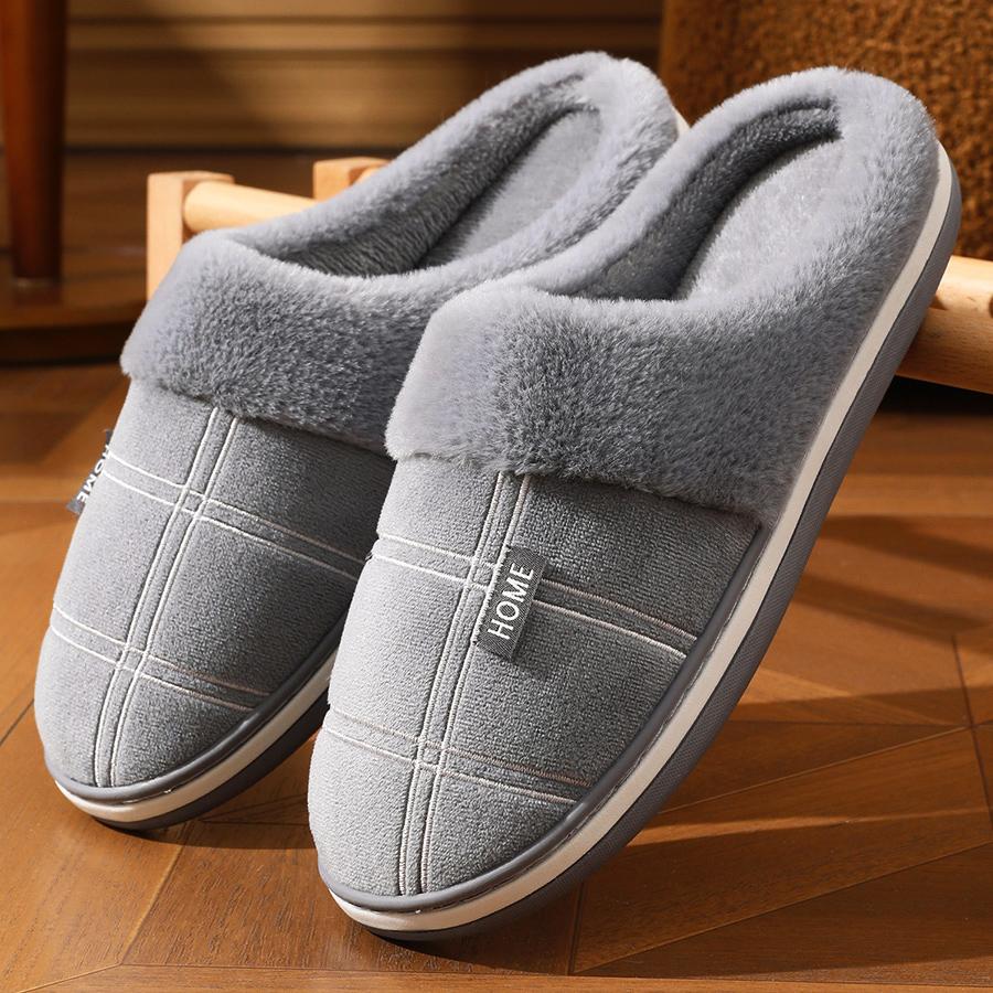 Home Pantoffels Voor Heren Winter Warm Bont Gingham Grote Maat Pantoffels Suède Kort Pluche Memory Foam Antislip Huisschoenen kopen vanaf een prijs van 11