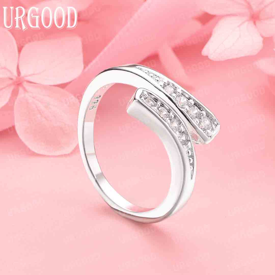 

925 Sterling Silver AAA Open Ring Women Wedding Fashion Jewelry Adjustable
