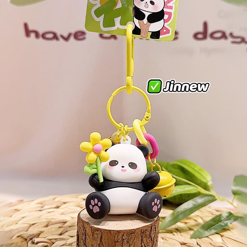 Charming Panda Fluffy Keychain Fun Zoo Character Keyring Colorful Resin Material Design