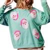 Women Christmas Sweatshirt Sequin Cartoon Pattern Round Neck Long Sleeve Loose Mid Length Pullover Party Holiday Top