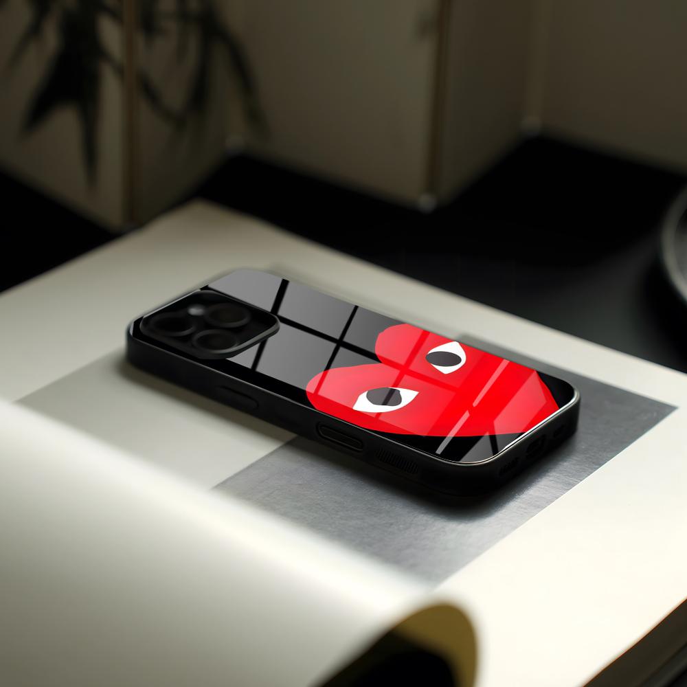

Luxury Play Red Heart C-CDGes Love Phone Case Glass For IPhone17 Air 16 15 17 14 Pro Max 13 12 11 X XS XR Plus For Samsung Beaut iPhone14