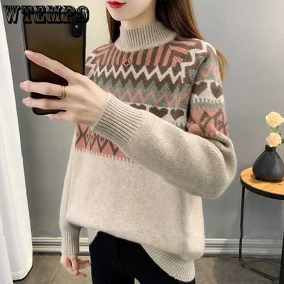 Half High Neck Sweater for Women Autumn and Winter Casual Long Sleeved Pullover Thick Knit Sweater Inner Layer