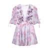 Womens Floral Chiffon A-Line Mini Dress With U-Neck High Waist Sleeveless Streetwear