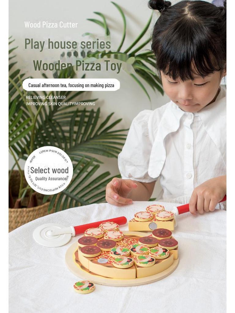 Wooden Pizza Cutting Play Kitchen Toy for Kids - Fun Birthday Gift