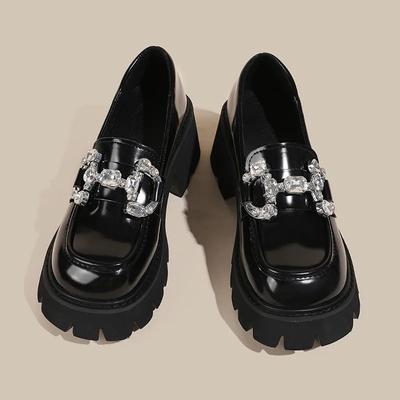 2025 Spring Women's Loafers British Style Slip On Platform Mary Jane Shoes Fashion Rhinestones Woman Japanese Jk Uniform Shoes