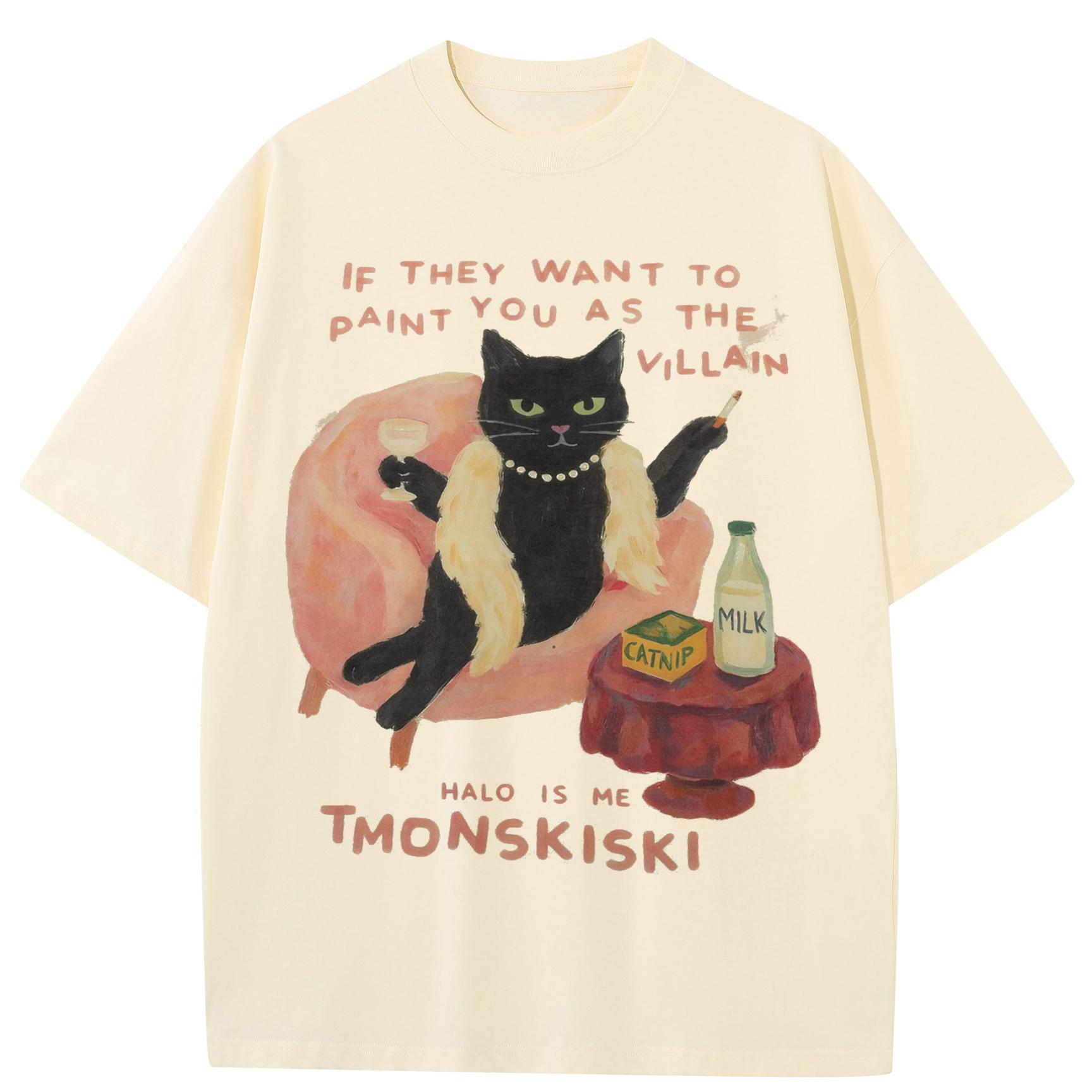 Уличная одежда Забавная футболка с графикой кота Хлопковая футболка Унисекс Топы Футболки С короткими рукавами Футболка M