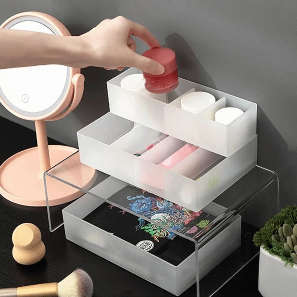 Transparent Combinable Drawer Storage Boxes with Detachable Compartments for Cosmetics Desktop Organization
