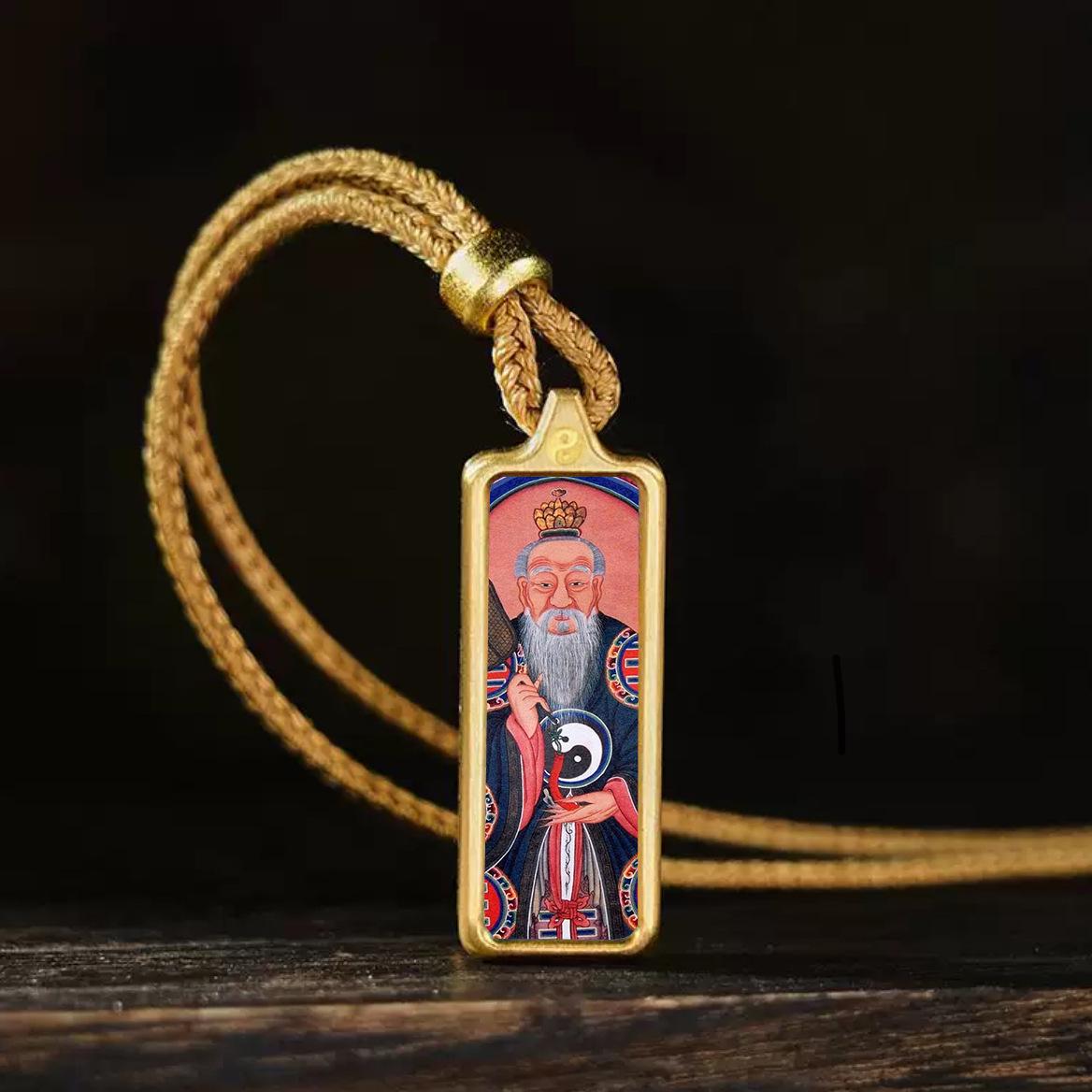 Hand-painted Zhao Gongming Wenchang Gold-Inlaid Titanium Steel Pendant Gold-painted Core + Taoist Shell