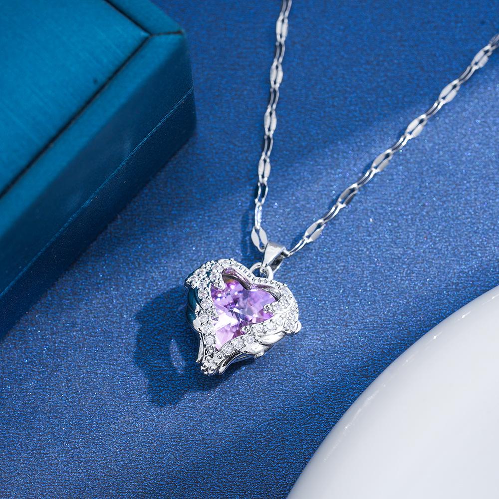 Blue-Purple Crystal Ocean Heart Necklace - Elegant Non-Fading Clavicle Chain