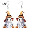 Pumpkin And Bat Earrings 1 Pair Halloween Cute Ghost Earrings, Acrylic Dangle with Witch Anti-rust Metal Hat Bat, Anti-Rust Hooks, Playful Accessories