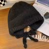 Knitted Wool Hat Women's Autumn and Winter New Versatile Straps, Warm Windproof Ear Protectors, Big Head Circumference Dual-purpose Bag Hat