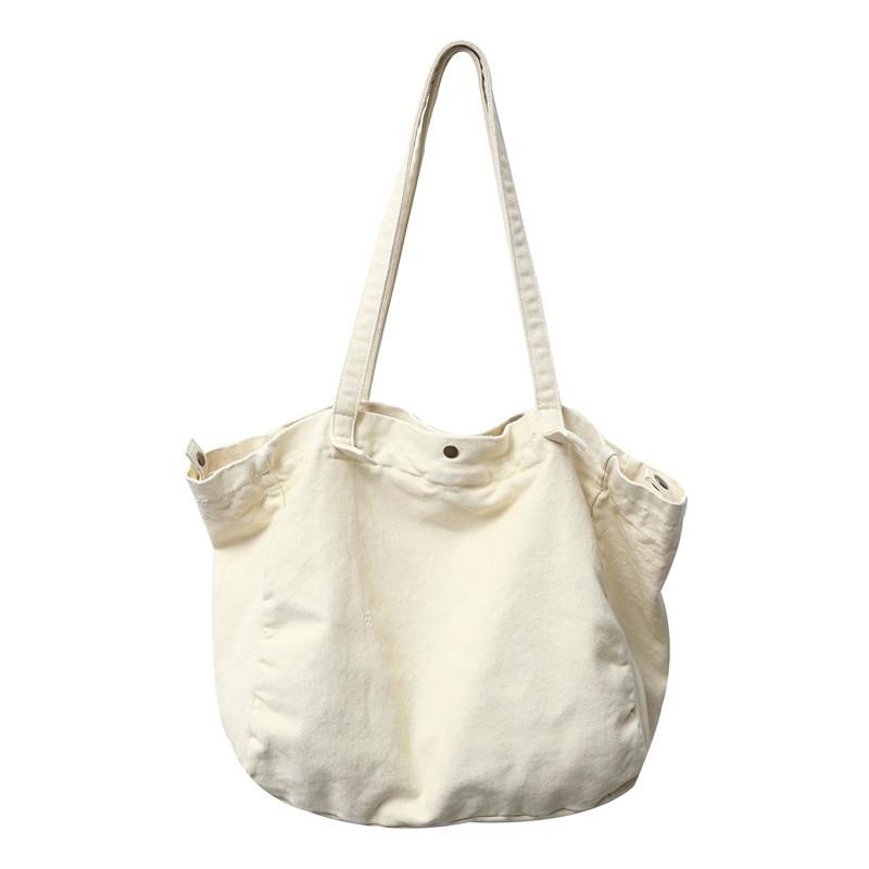 Japanese Lazy Style Literary And Artistic Large-Capacity Canvas Bag Female Solid Color Simple Versatile Shopping Bag Student Class Shoulder Bag