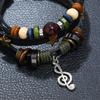 Multilayer Leather Bracelet Handmade Beaded Bracelet Musical Note Bracelet Vintage Hollow Star Bracelet (Multicolor)