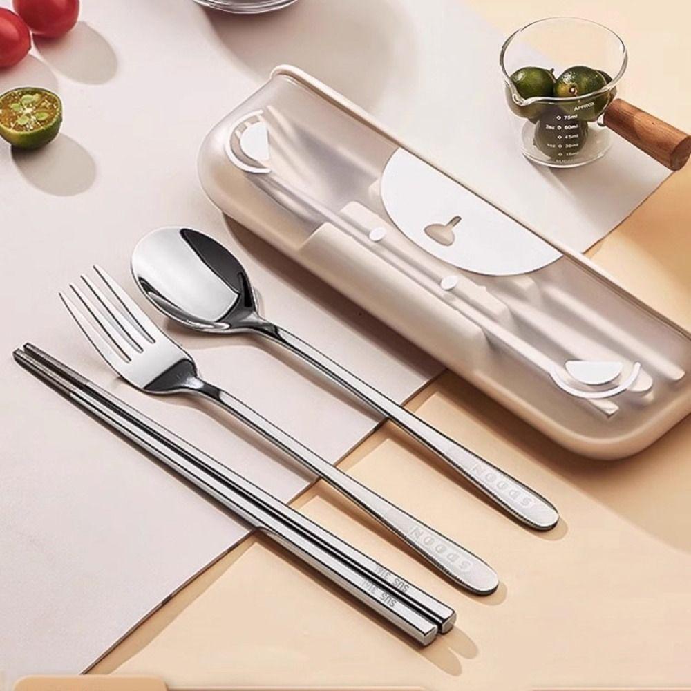 3 Pcs/Set with Storage Box Travel Cutlery Set 304 Stainless Steel Flateware Set  Camping