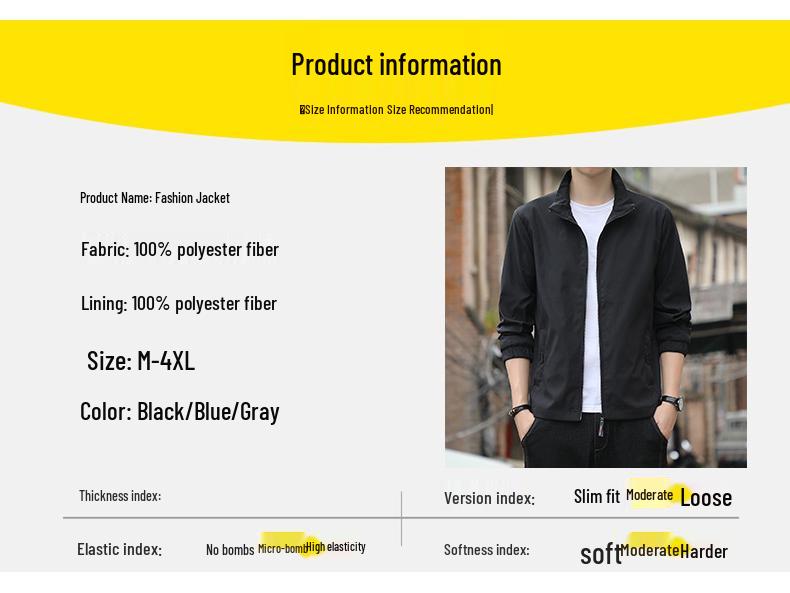 2024 Men's Korean Style Plus Size Casual Stand-Up Collar Jacket for Spring/Autumn