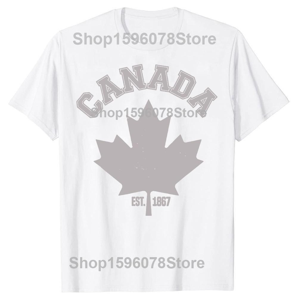 Lustiges Kanada EST 1867 Ahornblatt Flagge Liebe Grafik T-Shirt Herren Damen Hip Hop Übergroßes T-Shirt 100% Baumwolle Komfort T-Shirts