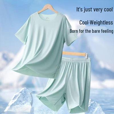 Eis Seide Unisex Schlafanzug: Sommer-Homewear-Set mit Rundhalsausschnitt, dünnem kurzärmeligem Modal-T-Shirt