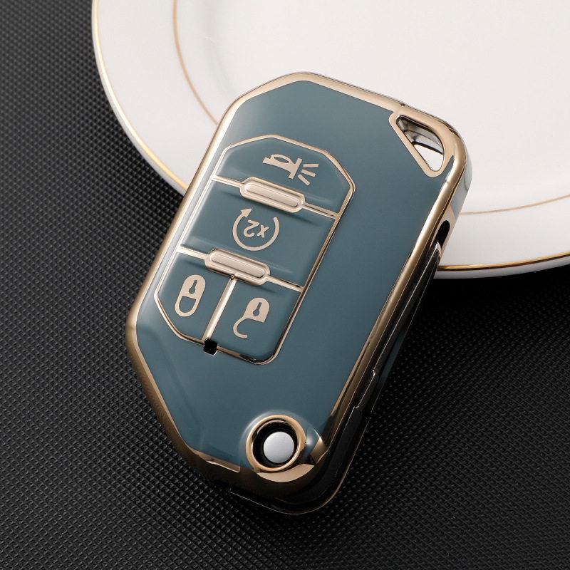 Gold Edge Car Key Case for Jeep Wrangler Sahara 21 & Wrangler 18-20 Models