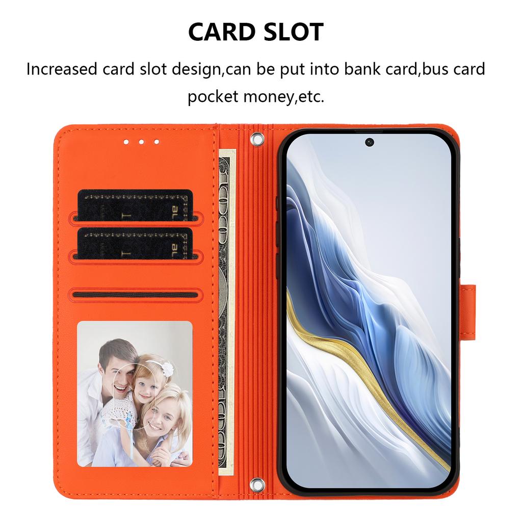 Wallet Case for Moto G67 5G - Leather/PU, Orange, With Lanyard