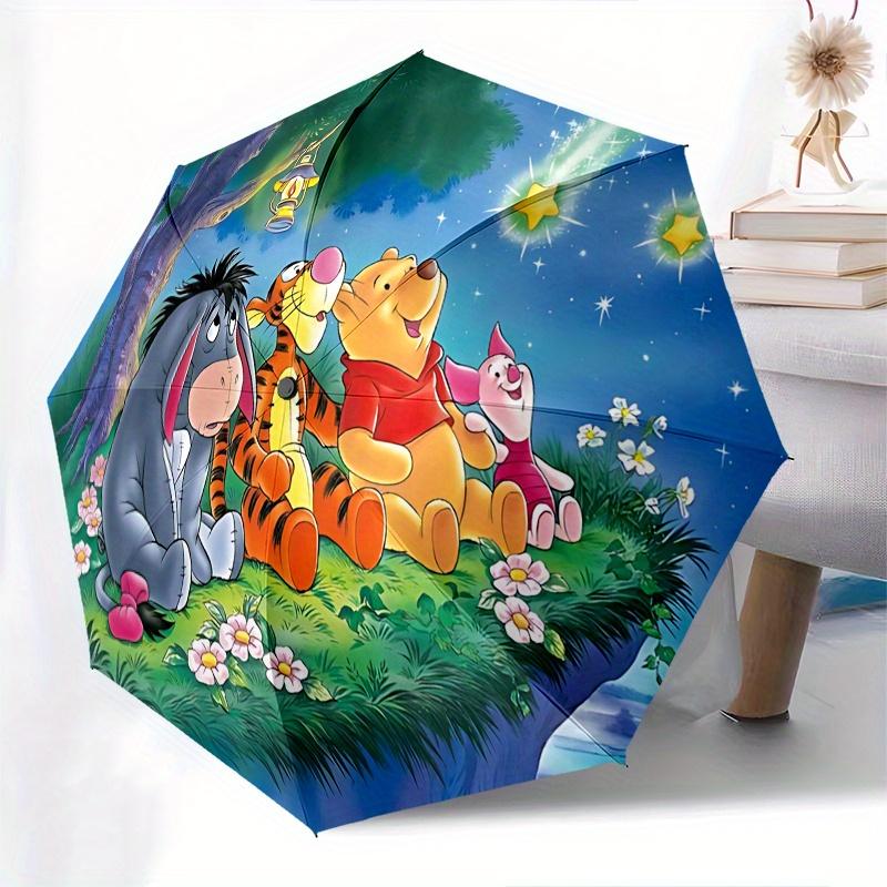 Paraguas de Apertura y Cierre Automático de Winnie the Pooh y Tigger - Paraguas Plegable Portátil de 8 Varillas con Mango de Plástico, Adecuado para Ocio