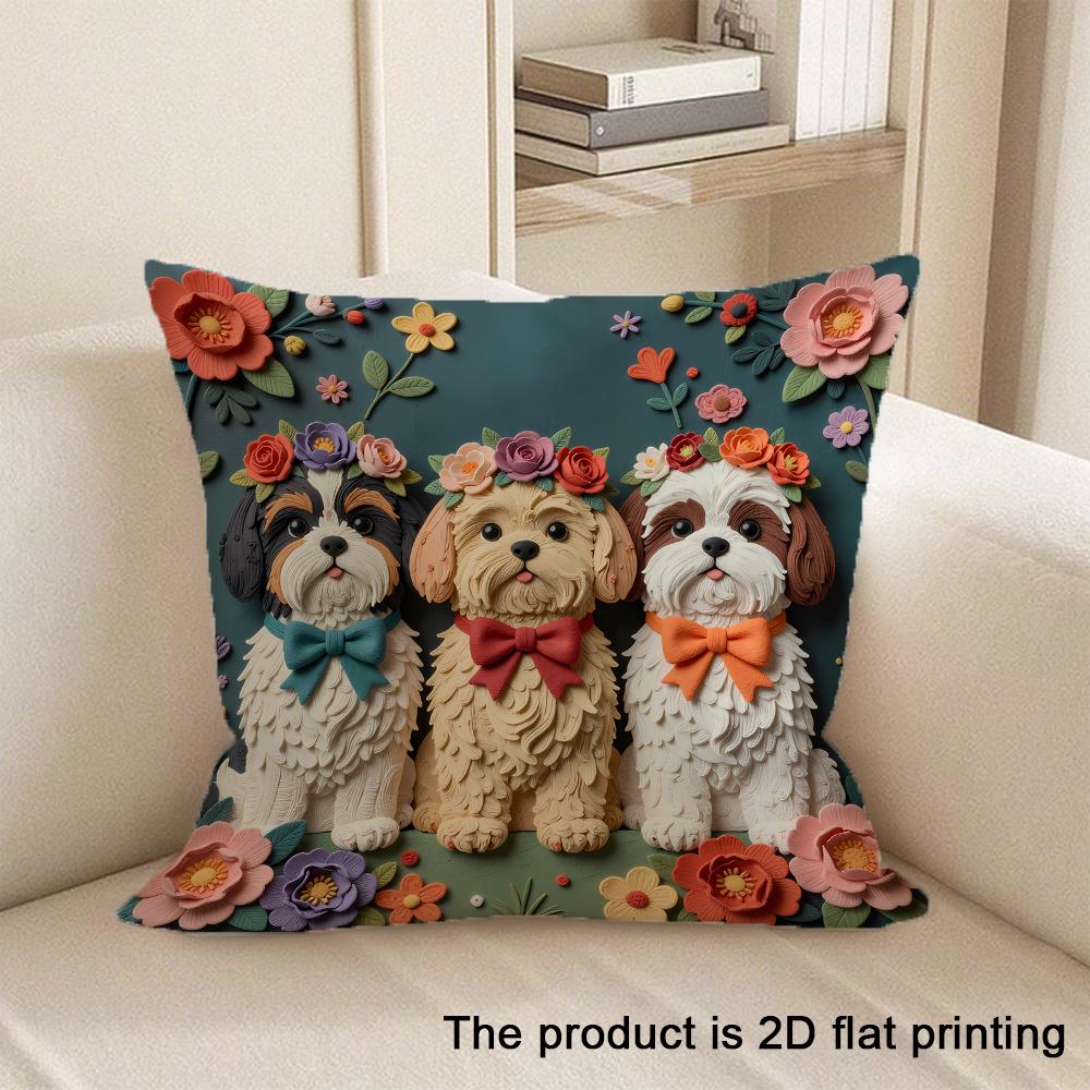 1Pc Adorable 2D Flat Printed Pet And Animal Patterned Pillowcases Sofa Cushion Cover Home Bedroom Room Decoration